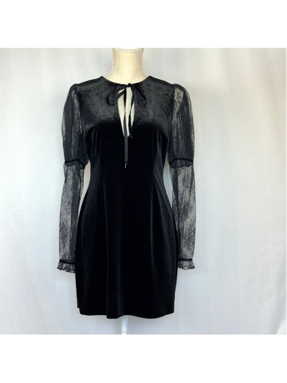 Free People Midnight Hour Lace Velvet Black Mini Dress Size Small Romantic Goth